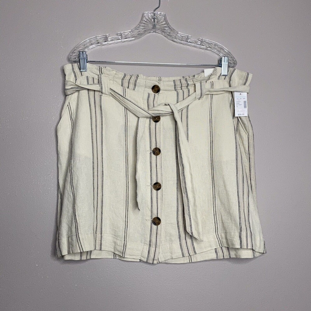NWT Maurices high waisted button front skirt size 10 Linen Blend Belted Stripes